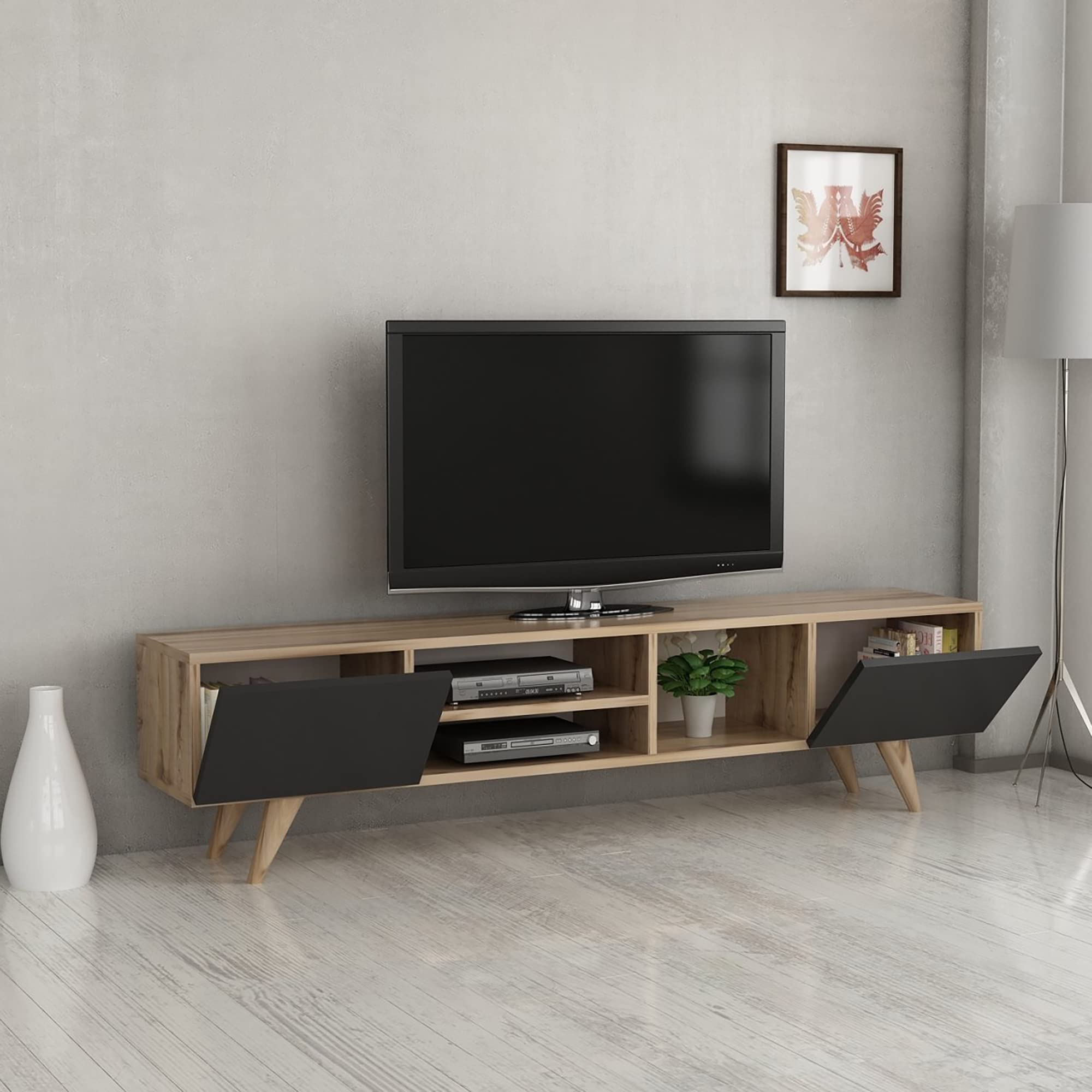 Scrivivere in bella TV柜(高x宽x深)40x160x31cm低柜带开合式抽屉奥克/黑色 - Dettaglio