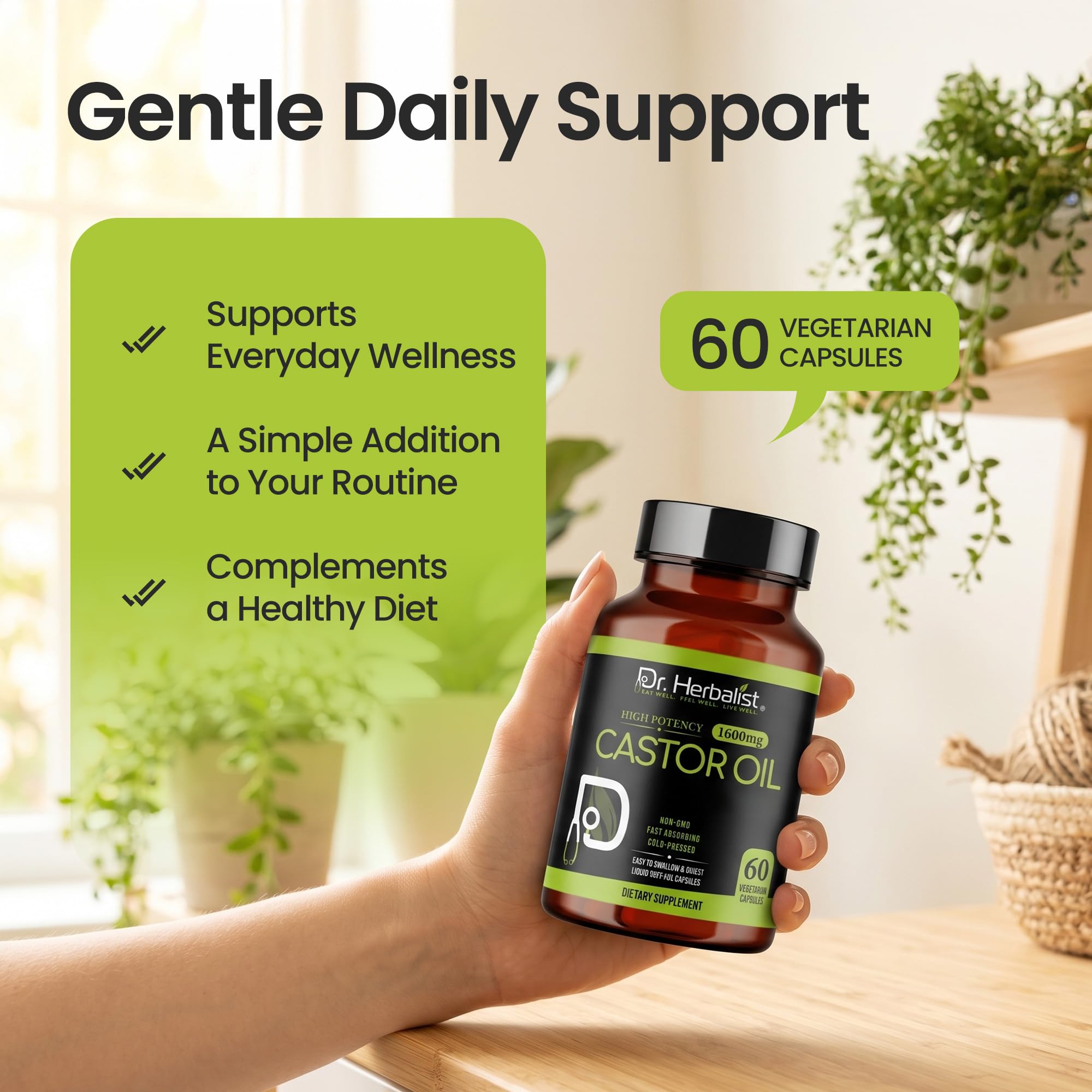 Dr. HERBALIST Castor Oil Capsules 1600mg - Cold-Pressed Ricinus Communis Seed Oil, No Fennel - 60 Easy-Swallow Vegetarian Softgels (30 Servings) - Castor Oil Pills for Hair & Skin - Halal — Amazon image 12