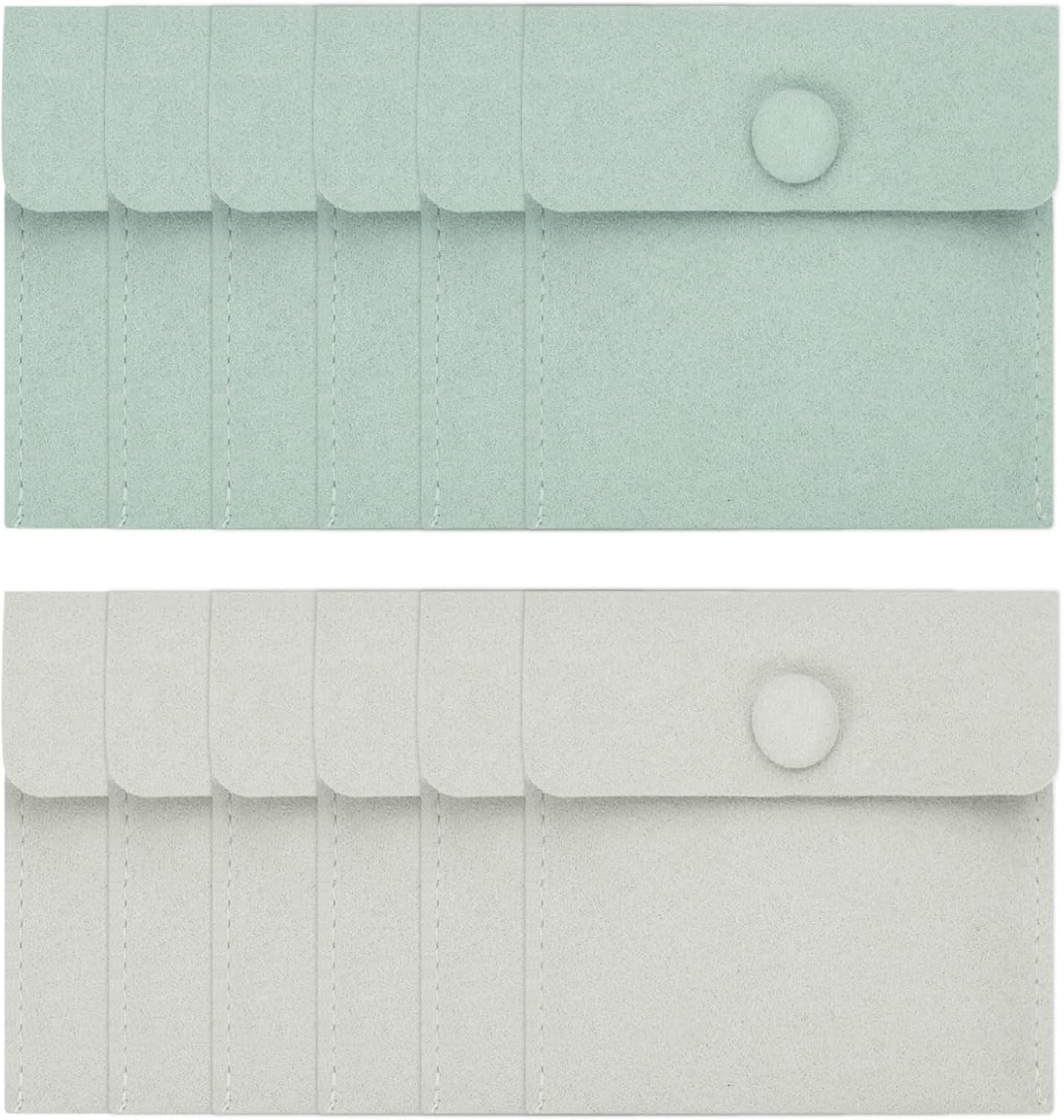 PATIKIL 8 x 8 cm Microfiber Jewelry Pouches, Snap Button Velvet Jewelry Pouches with Insert Luxury Gift Bag for Storing Ring Bracelets Necklaces Earring Envelopes, 6 Pcs (Green/Grey)