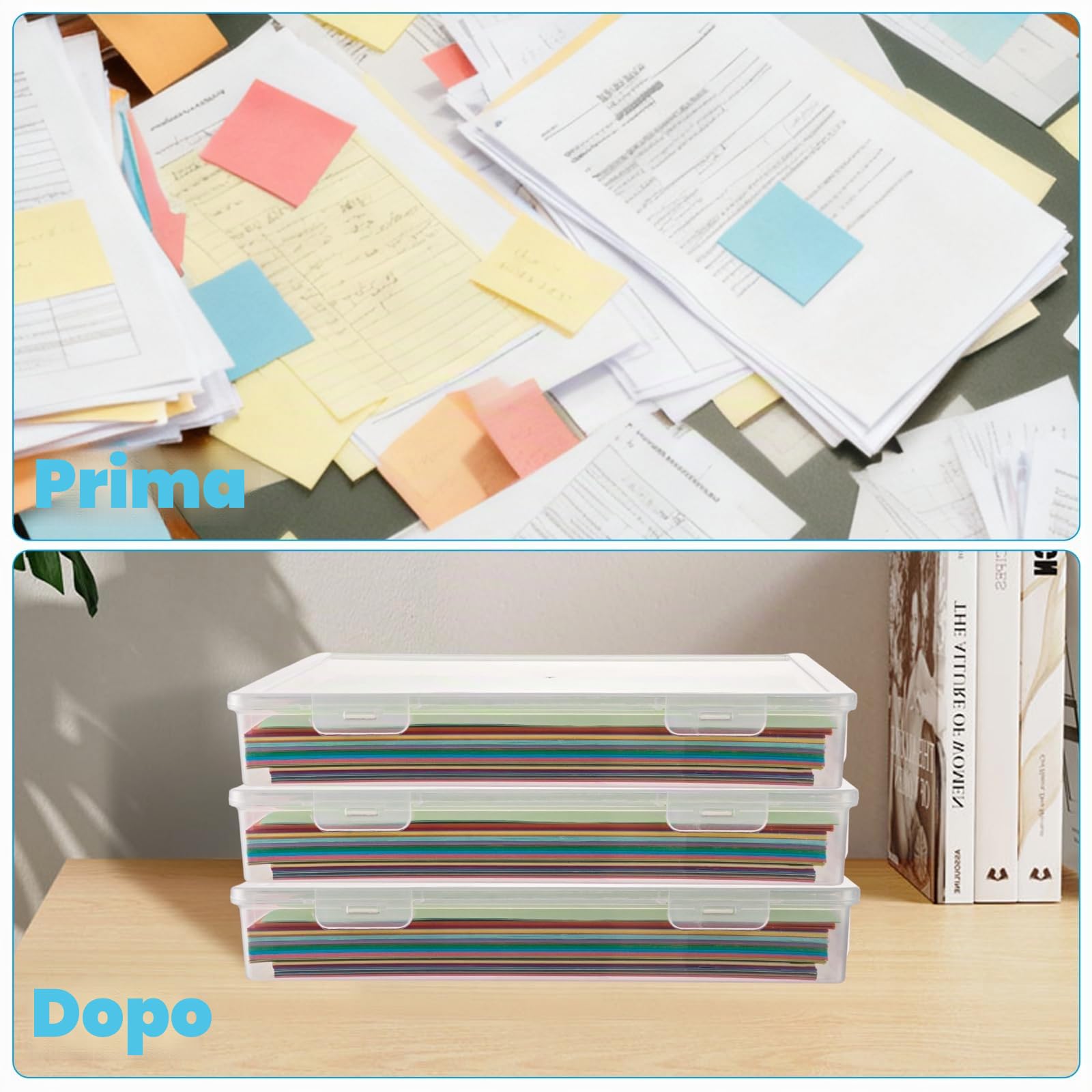 6 scatole portadocumenti formato A4, trasparenti, in plastica, impilabili, multiuso, per ufficio, documenti, lettere, album da collezione, 6 pezzi