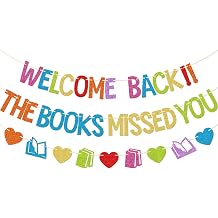 Welcome Back The Books Missed You Banner, Library Back to School Decorations, Book Theme Welcome Back Decor for Classroom, Pre-strung