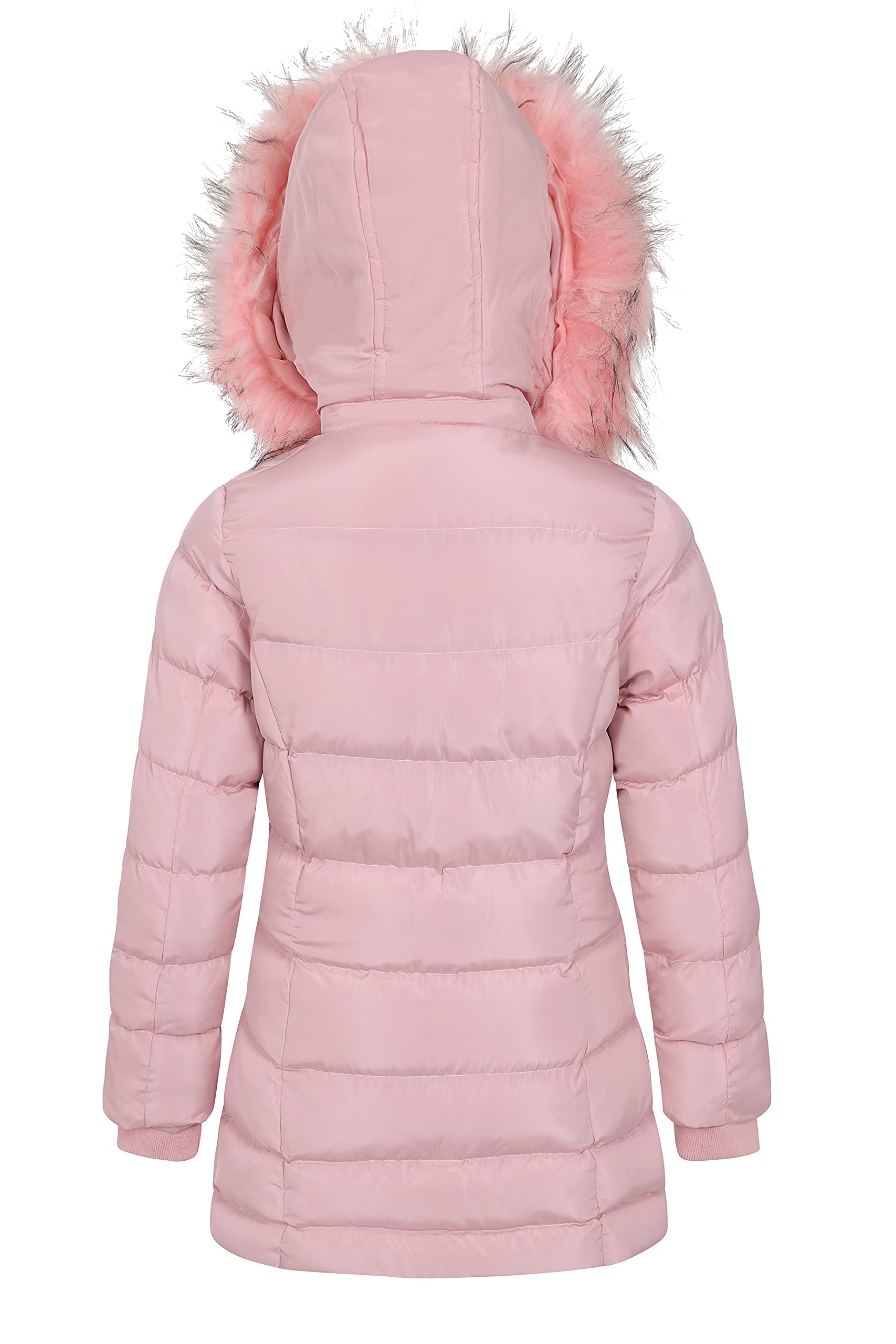 Carbone Fashion Cappotto Puffa Giacche Giubbotto Bambina, Lunghezza Media, con Zip Metallica, con Pelliccia Rosa (CFW1915-Pink) Rosa età 9-10