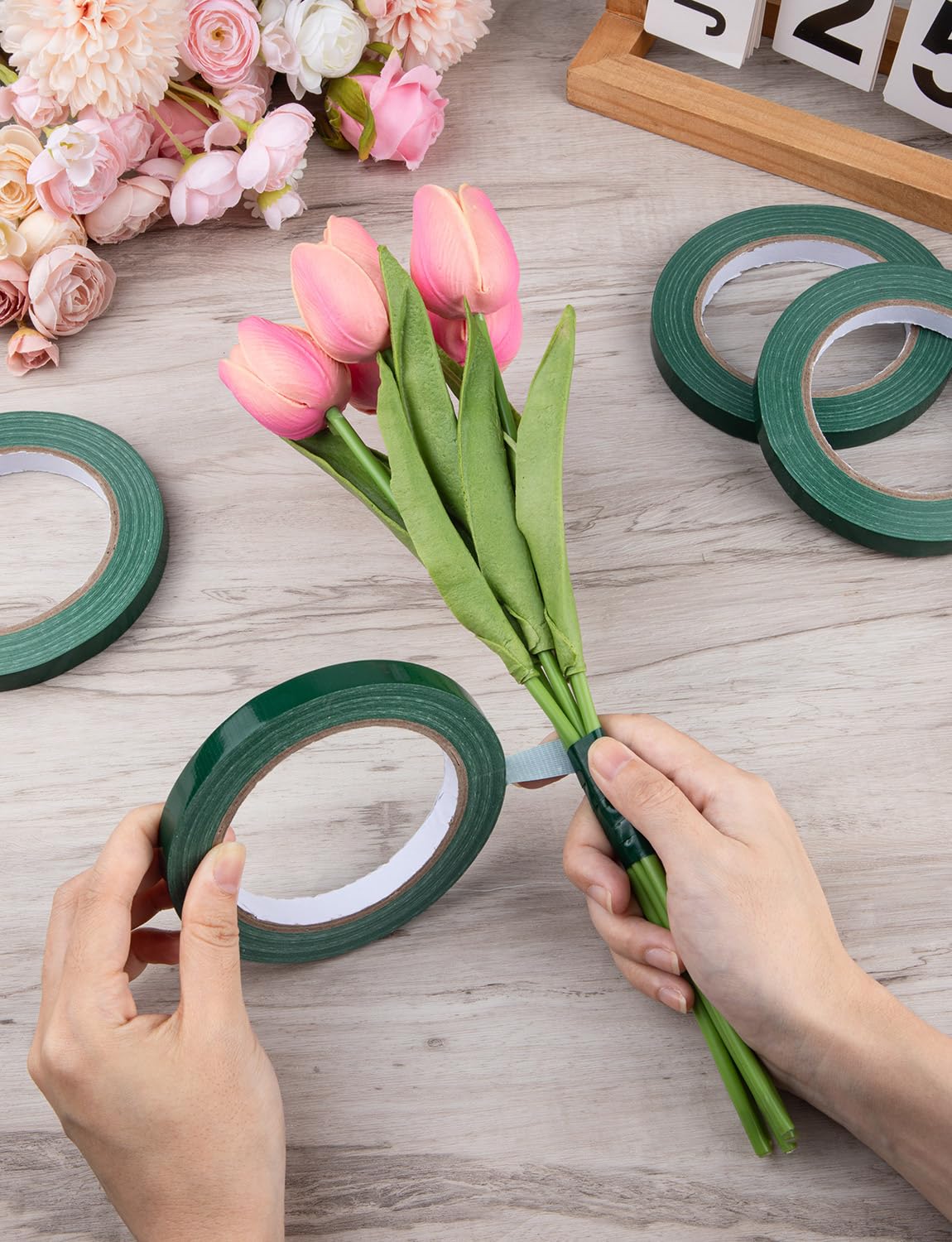 4 Rolls Green Floral Tape, 0.5" Wide Waterproof Flower Stem Wrap Tape for Bouquets, Plant Arrangements, Florist Crafts Supplies (98.4 Ft/Roll)