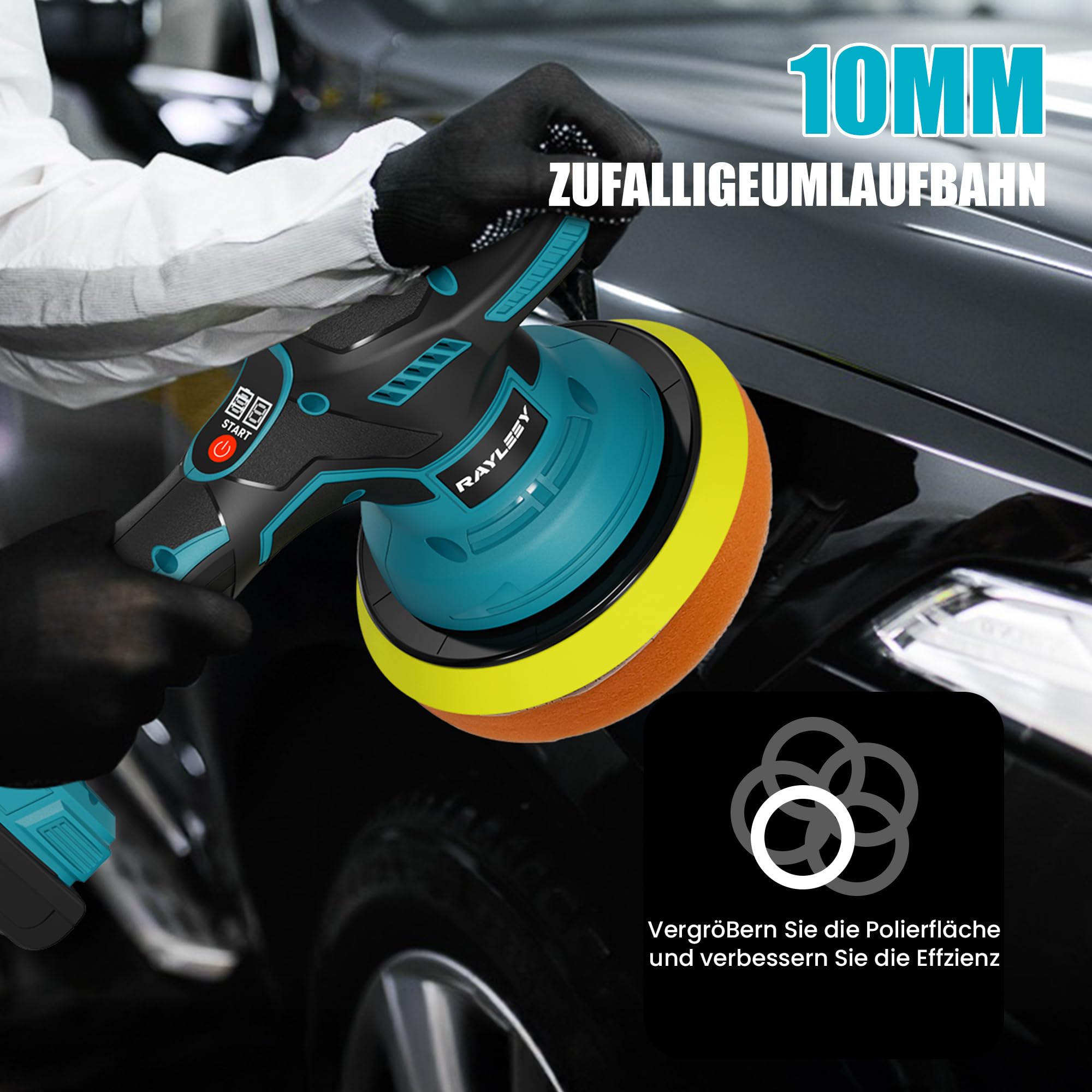 Poliermaschine Auto für Makita 18V Akku (Ohne Akku), Exzenter poliermaschine, 8 Variable Geschwindigkeit, Akkupolierer mit Polierteller, Auto Politur Set für Autopflege Polieren Autodetailing Wachsen