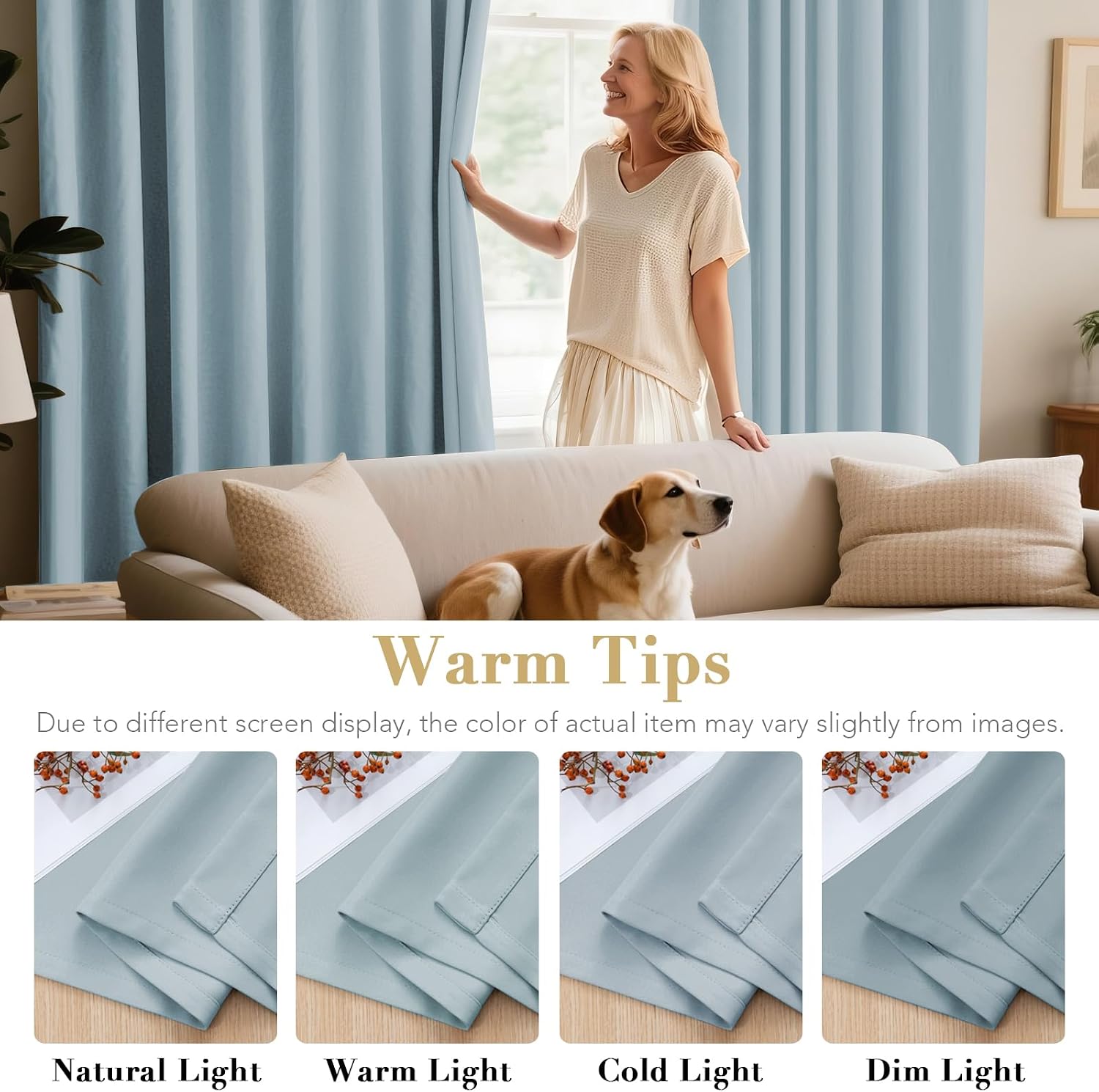  Blackout Curtains for Bedroom Thermal Insulated Room Darkening Living Room Curtains 45 Inch Long Grommet Privacy Protection Window Curtain Panels/Drapes for Nursery, 2 Panels, Light Blue thumbnail
