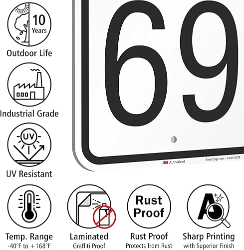 Miniatura 7 de SmartSign Letrero de metal novedoso con texto en inglés "Speed Limit 69" de 18 x 12 pulgadas, aluminio de 63 mil, material reflectante laminado de