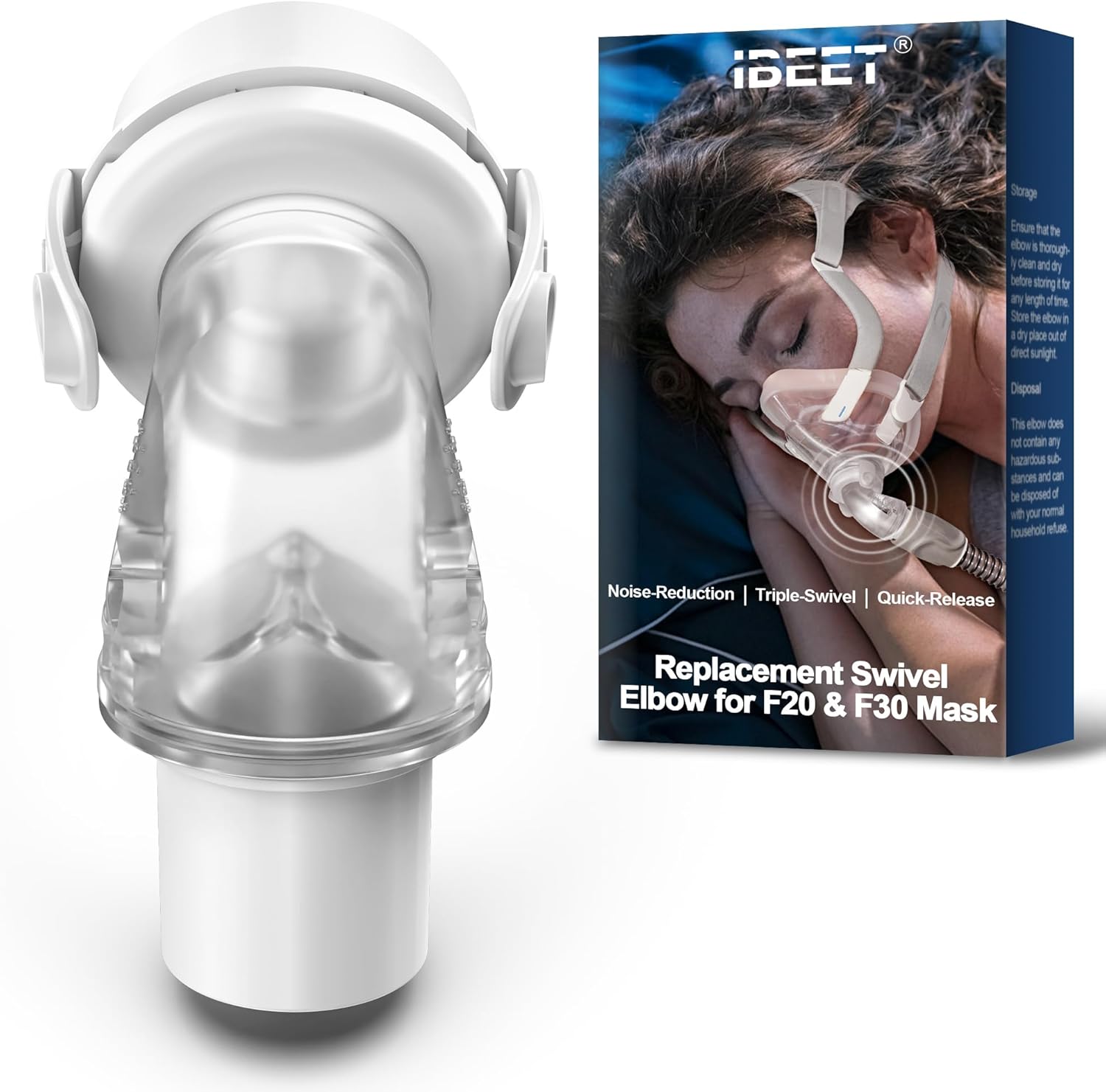 Replacement Elbow for Airfit F20 and for Airfit F30 - Swivel Elbow Connector for Enhanced Flexibility & Seal, IBEET Quick-Release CPAP Hose Connector for Airtouch F20