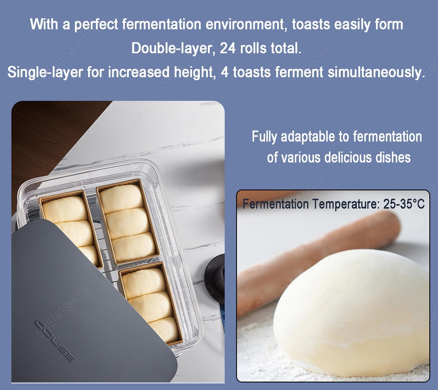 Electric Bread Proofing Box,Smart Touch Control,Auto Humidity,40L Large Capacity,Double-Layer,Dough Proofer with Heater for Dough,Toast,Yogurt Fermentation & Food Warming