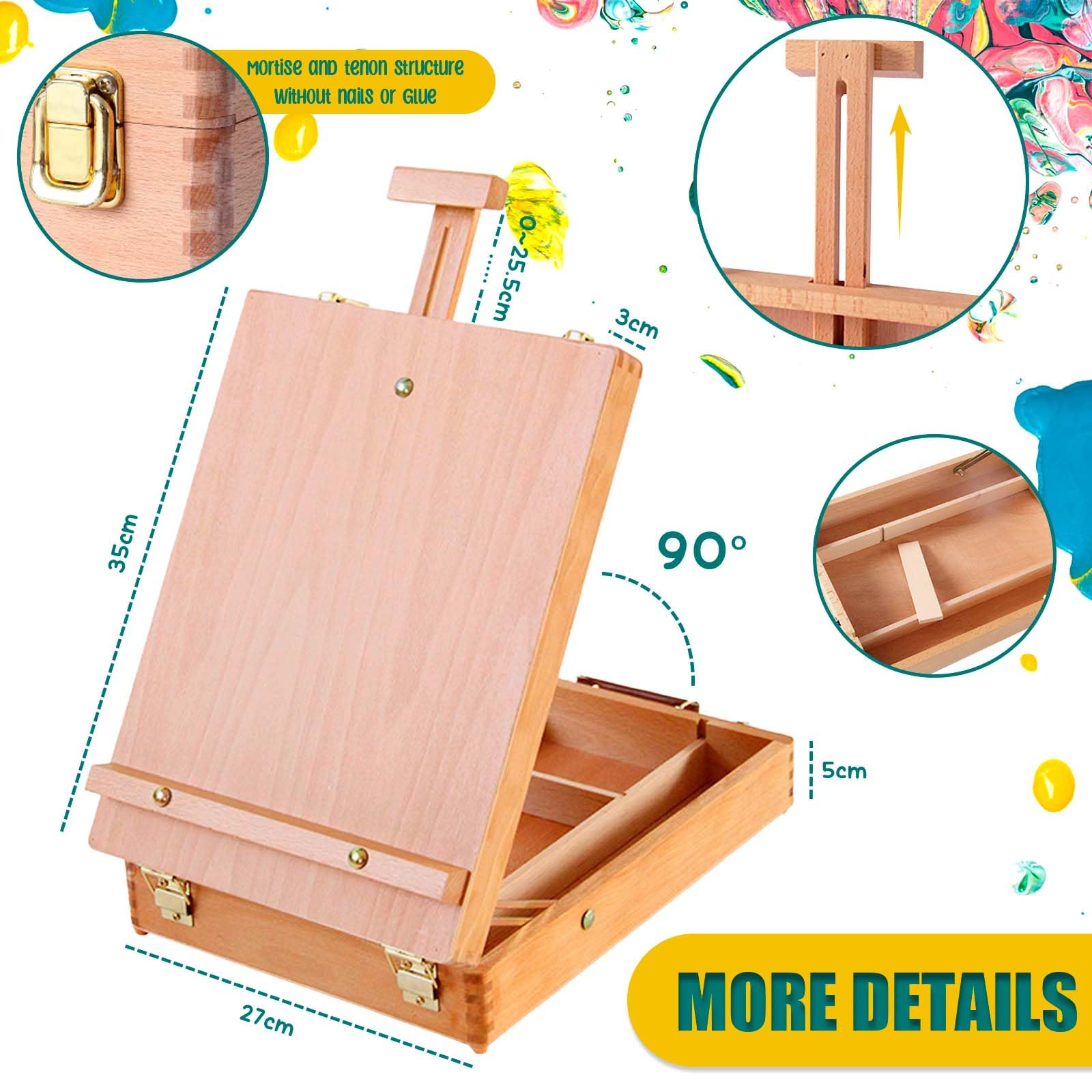 UCAMP Cavalletto Pittura,Cavalletto da Tavolo,Set di pittura acrilica da 44 pezzi,24 colori acrilici,12 pennelli,Spatola, Grembiuli,Tavolozza Colori e Tela A4,per Professionisti e Hobbisti