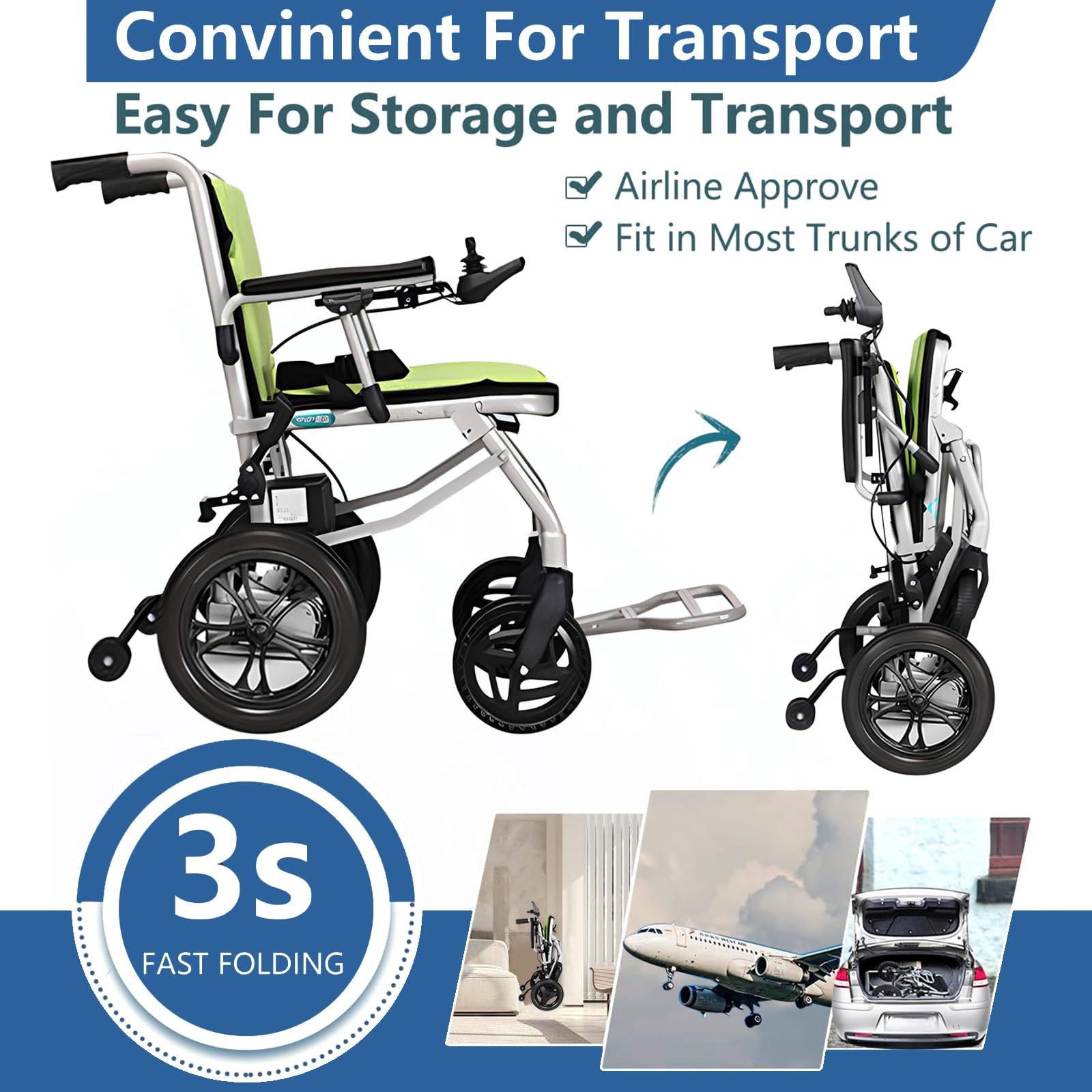 Silla de ruedas eléctrica plegable ligera, scooter portátil de movilidad para personas mayores, capacidad de 120 kg, motor de 400 W, alcance de 20 km, freno automático de doble control