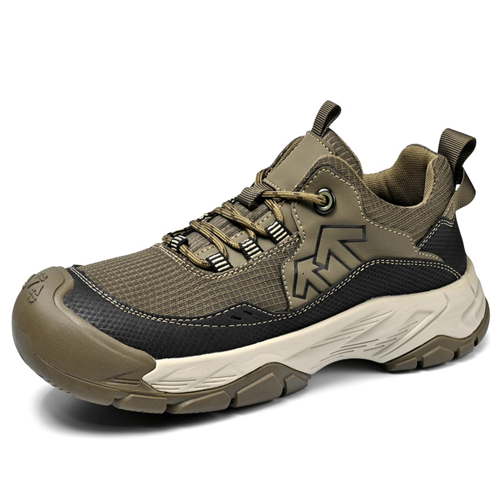 Men's Breathable Mesh Lace-Up Trekking Tactical Sneakers, Comfortable Anti-Collision Round-Toe Jogging Leisure Shoes, Outdoor Non-Slip Wear-Resistant Hiking Shoes, with Arch Support