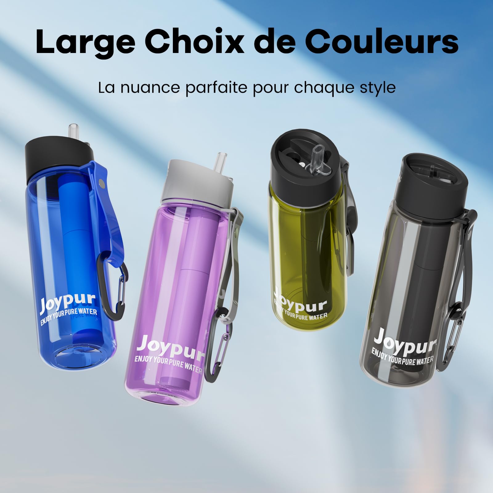 Gourde filtrante eau non potable Bouteille d'eau extérieure avec filtre 650 ml Filtre à eau de survie avec 5 couches de matériaux filtrants pour le sport Camping Randonnée,Violet