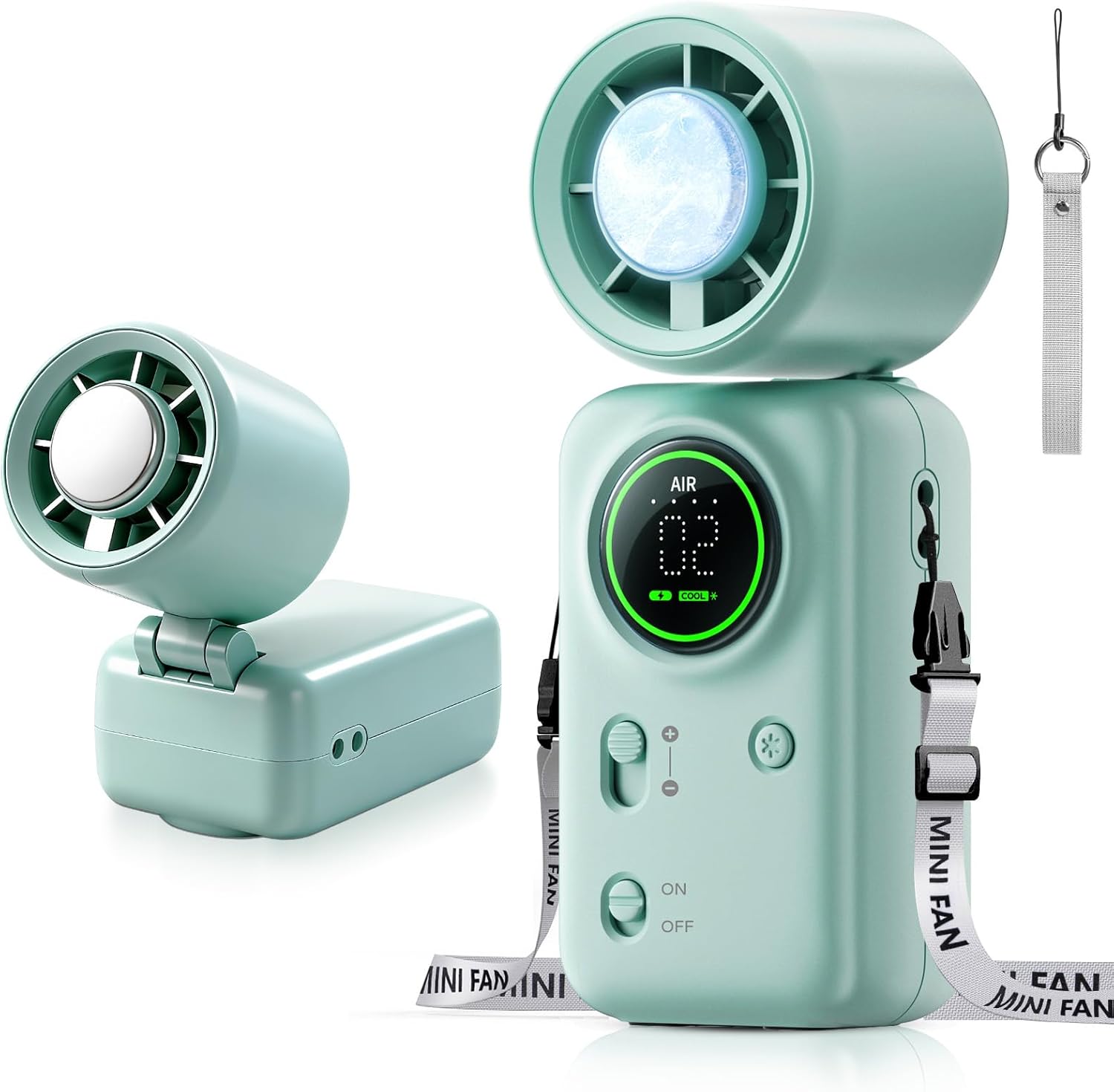 FurBall 4-IN-1 Portable Handheld Fan with Ice Cooling, High-speed Turbo Power 100 Gear Adjustable, LED Display, 6000mAh Rechargeable Battery, Foldable & Quiet Personal Fan for Travel, Office, Outdoor