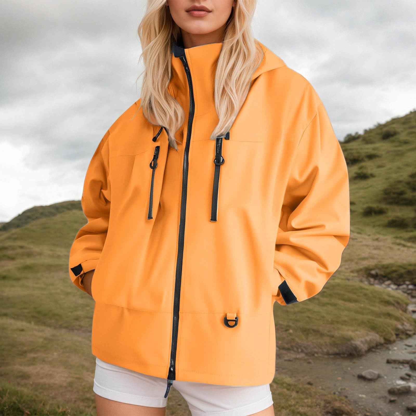Generisch Giacca antipioggia da donna, leggera, oversize, lunga, a vento, impermeabile, traspirante, per tutti i giorni, ufficio, vacanze