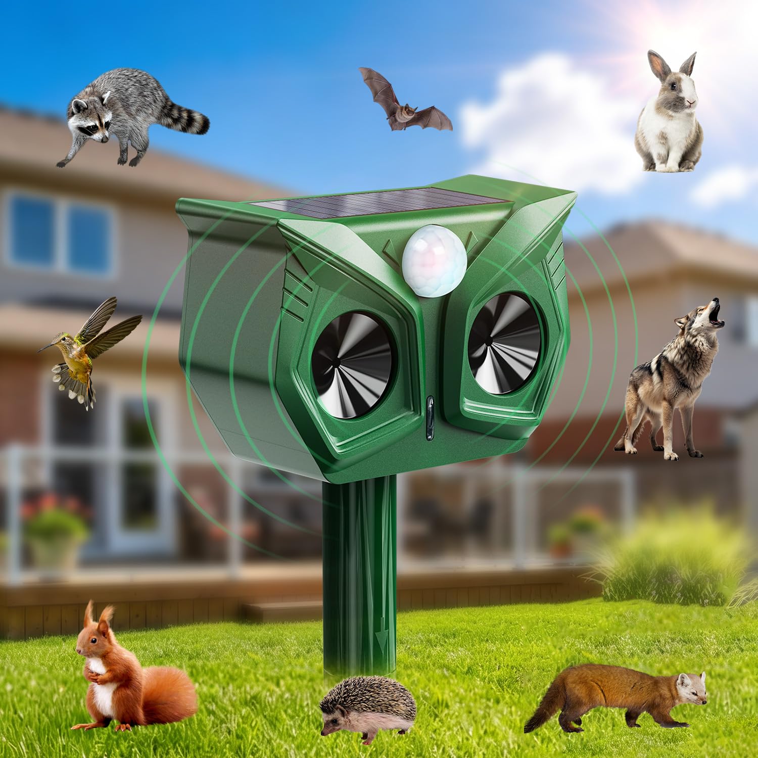 Cat Repellent for Gardens UK, Solar & USB Powered Ultrasonic Cat Deterrent with PIR Motion Sensor, LED Flash, IPX4 Water-Resistant, 5 Frequency Modes for Cats, Foxes, Dogs, Birds