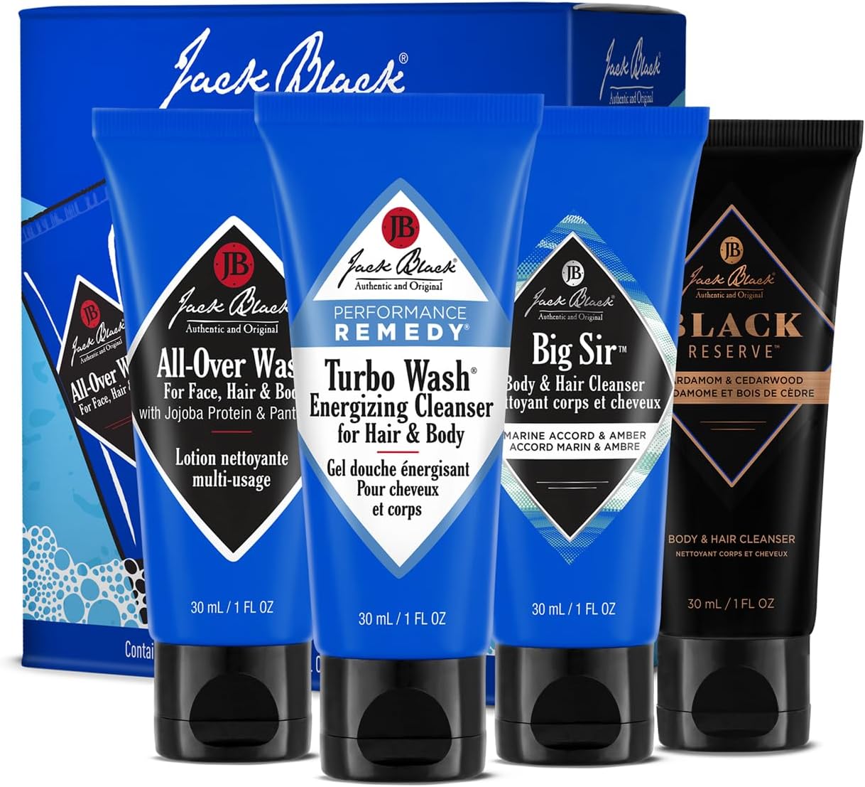 Jack Black - Variety Kit Body & Hair Cleanser Collection Set for Men - Mens Body Wash Travel Size (4-Pack)