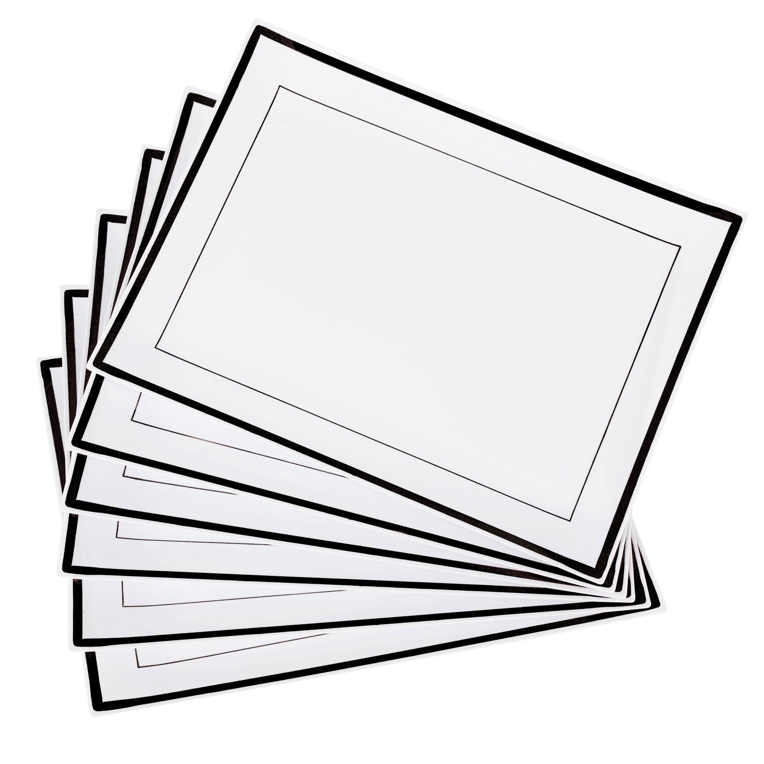 Matana Black Rim 6 White Rectangular Serving Platters With 30X23cm - Reusable Plastic Trays For Snack, Sandwich, Buffet Trays, Food Serving, Catering, Parties, Weddings, Birthdays