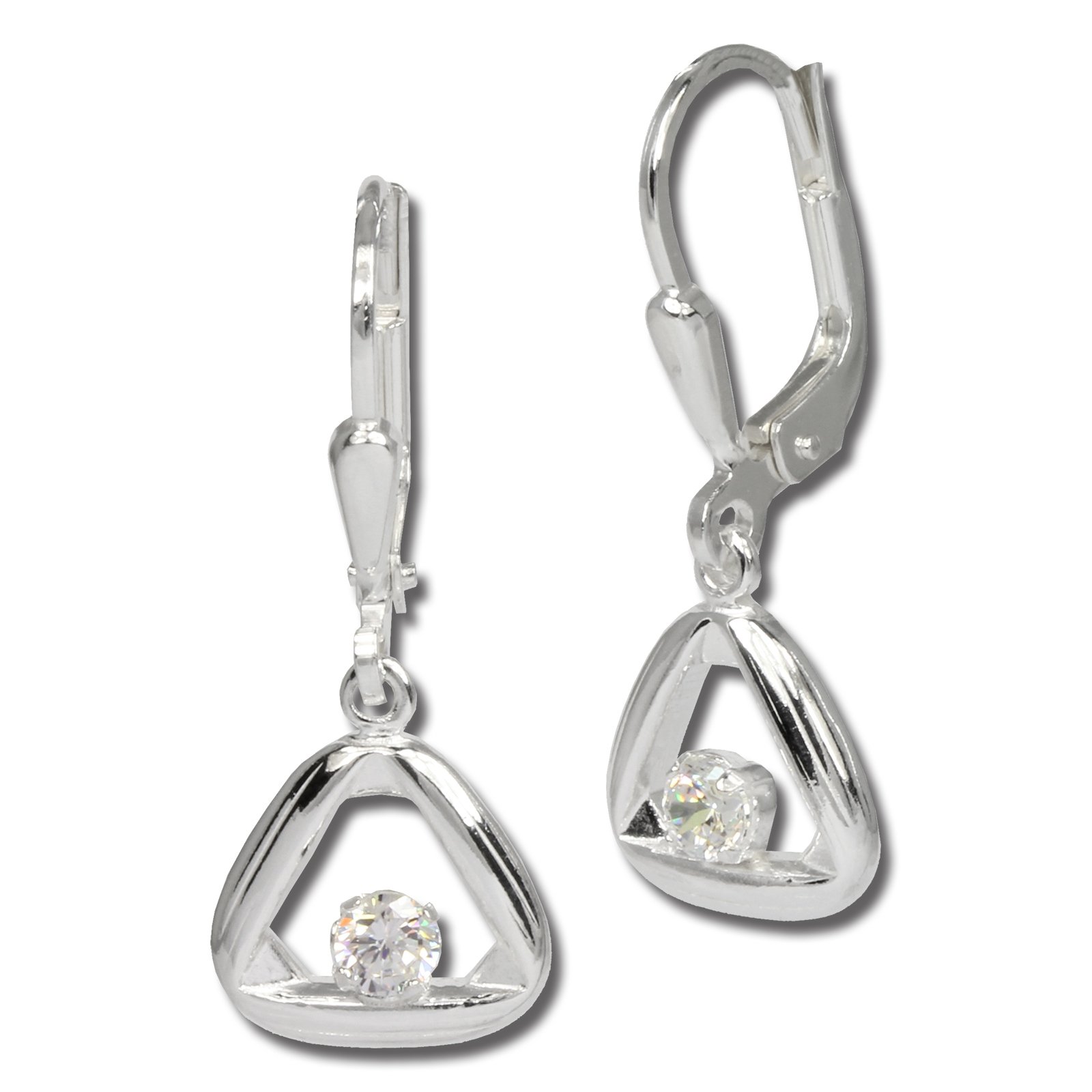 SilberDream Orecchini Pendenti Donna In Argento 925 Con Zirconia Cubica - Triangolo Bianco, Lunghezza 2,5 Cm