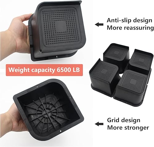 Miniatura 4 de Elevadores de cama resistentes de 4 pulgadas, paquete de 4 elevadores de muebles de gran tamaño, elevadores de cama negros para mesa, sofá, silla,