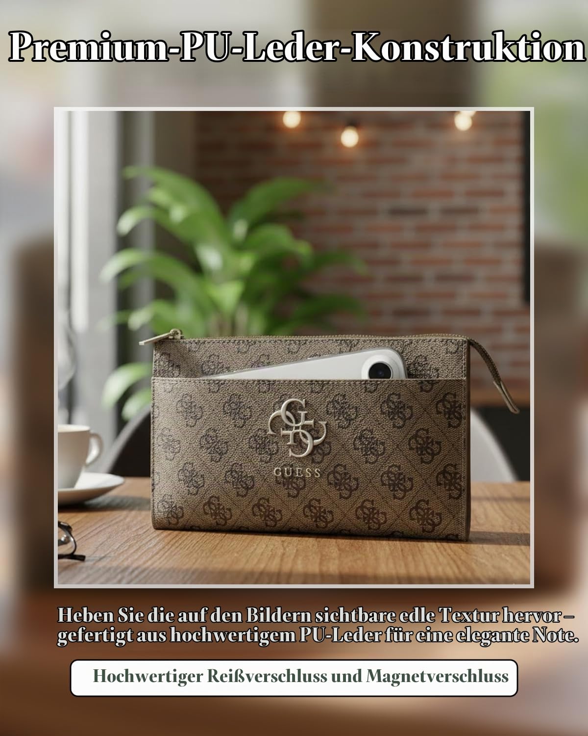 CG MOBILE Guess 4G Clutch-Handytasche mit großem Logo (Braun)