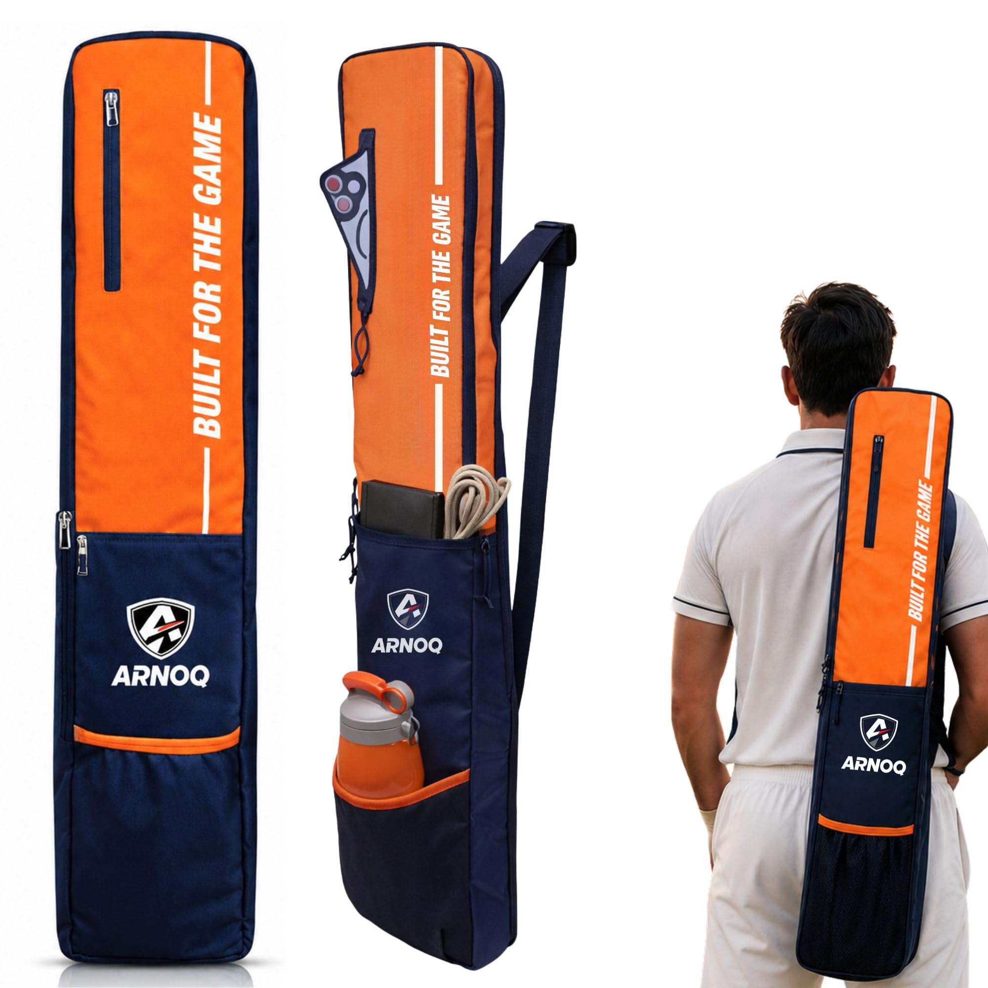Pro Cricket Bat Cover Full Size with Shoulder Strap, Water-Resistant & Lightweight, Quick Acess Pockets for Wooden & Plastic Bats (Orange)-image-17