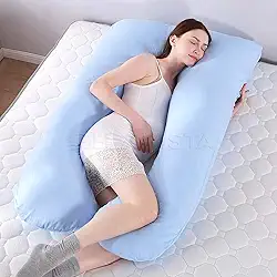 Travesseiro Para Grávida Gestante Amamentação Percal 100% Algodão Cor (Azul Claro)