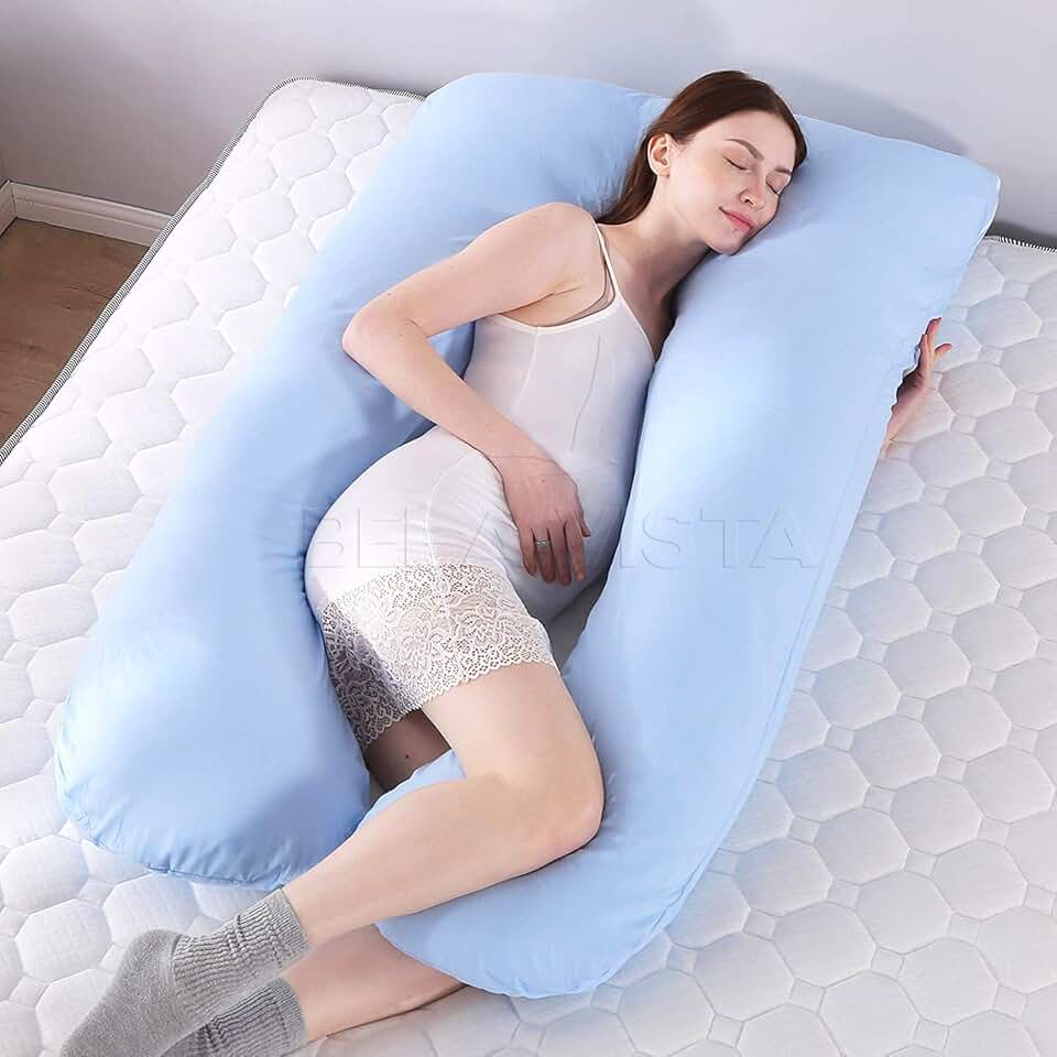 Travesseiro Para Grávida Gestante Amamentação Percal 100% Algodão Cor (Azul Claro)