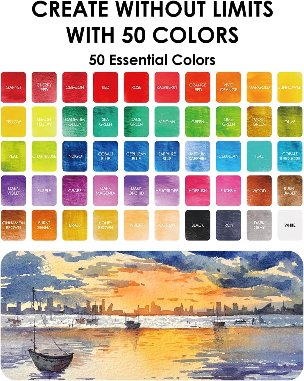 Grabie 50 Colors Premium All-In-One Water Color Paint Set - Detail Paint Brush Included, Watercolor Paints, Painting Sets, Art Supplies, Portable & Travel Watercolor Set, Amateur Hobbyists - Image 4