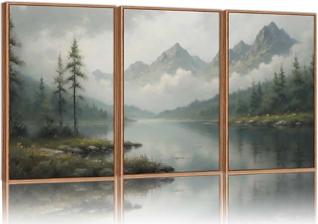 SIGNINART Large Green Forest Framed Canvas Wall Art Set, Misty Mountain ...