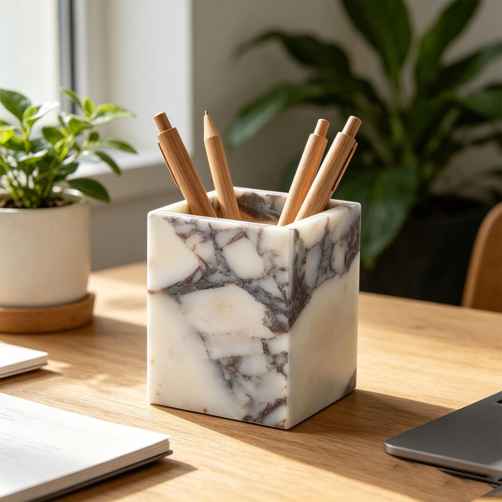 Pongnas Stifthalter aus Marmorstein, Multifunktionaler Utensilienbehälter für Schreibtisch-Organisation, Badezimmer-Dekoration (Marmorsteinbehälter)