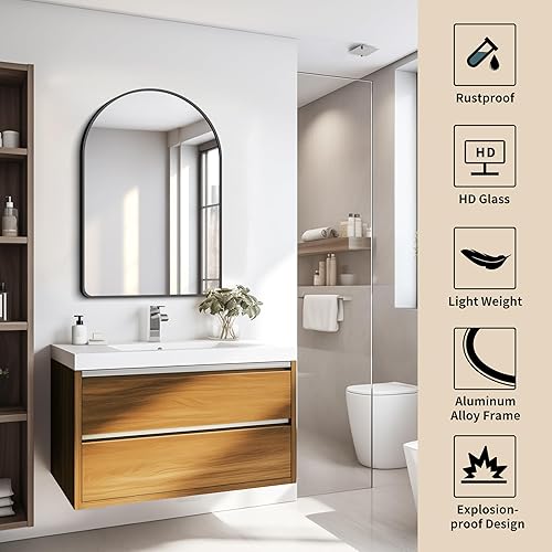 Miniatura 3 de FORBATH Arched Wall Mirror, 30"x48" Bathroom Mirror Wall Mounted Modern Black Aluminum Alloy Frame Decor Large Dresser Mirror for Bedroom Living