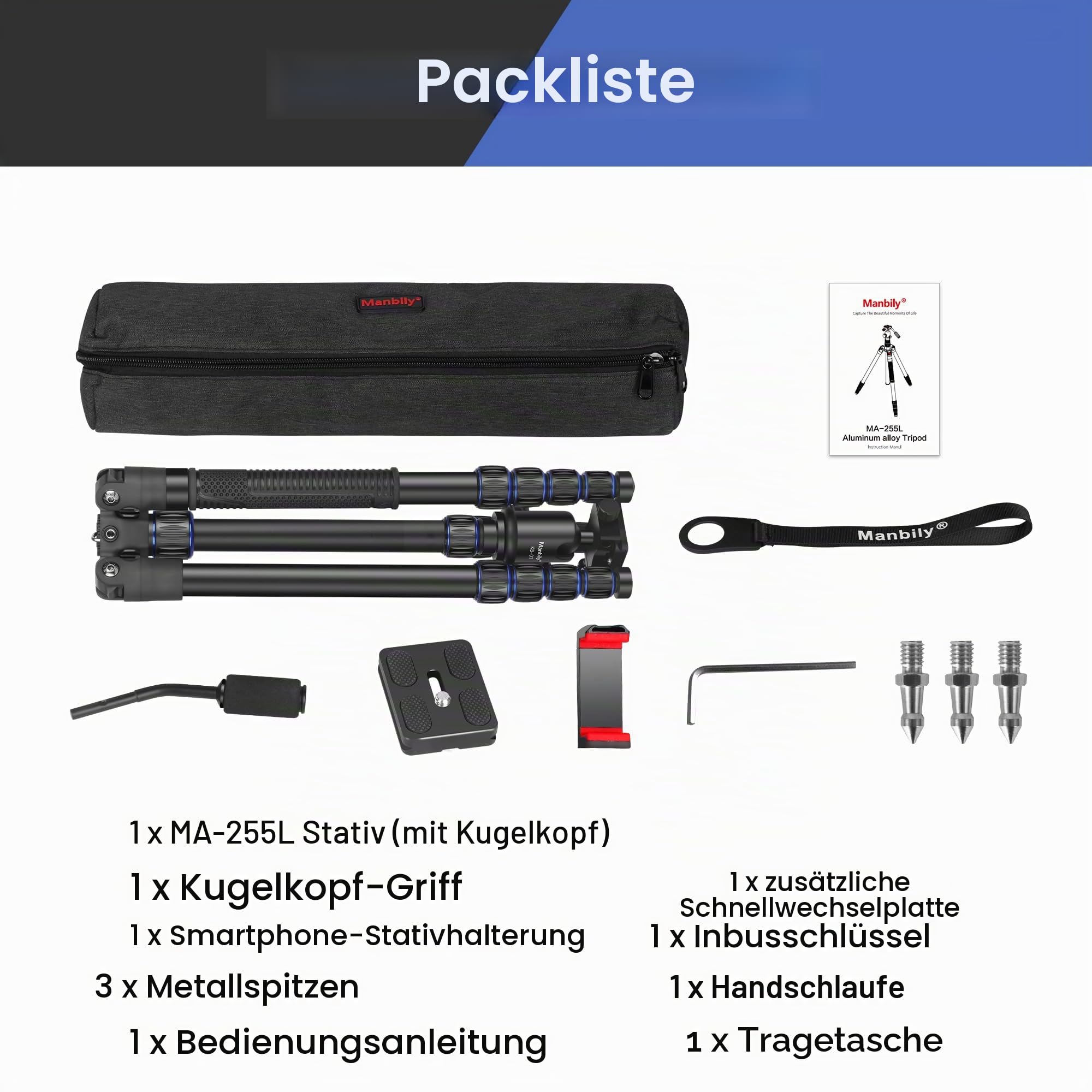 Stativ Kamera Manbily 188cm 74" Dreibein stative Leichtes Kompaktstativ 360° Kugelkopf mit Griff für DSLR Kamera Einbeinstativ Reisestativ aus Aluminium 1/4'' Gewinde Projektor Video Fotostativ Vlog