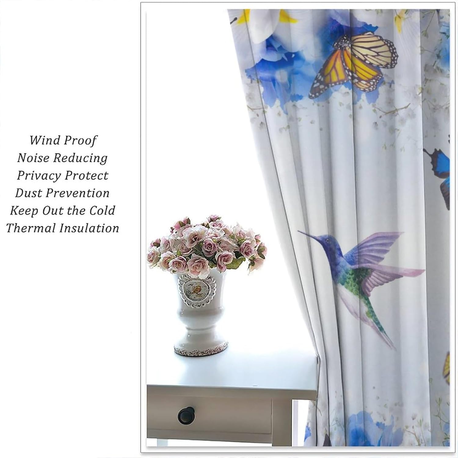 Aesthetic Floral Hummingbird Curtains - Watercolor Tropical Forest Hibiscus Hummingbird Butterflies Window Treatment,Energy Saving Thermal Insulated Rod Pocket Blackout Curtains 2 Panels 54L x 21W