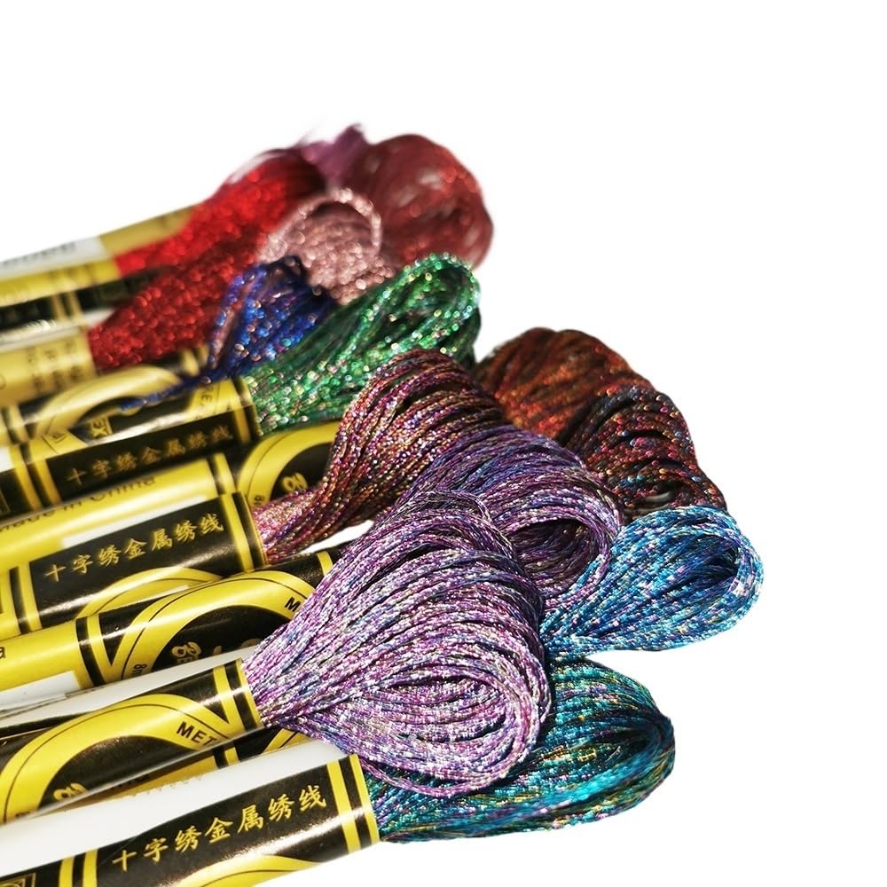 GUOCHENJIE Multicolor Metallic Embroidery Thread Shiny Cross Stitch Floss Threads on Skeins Sewing Kit