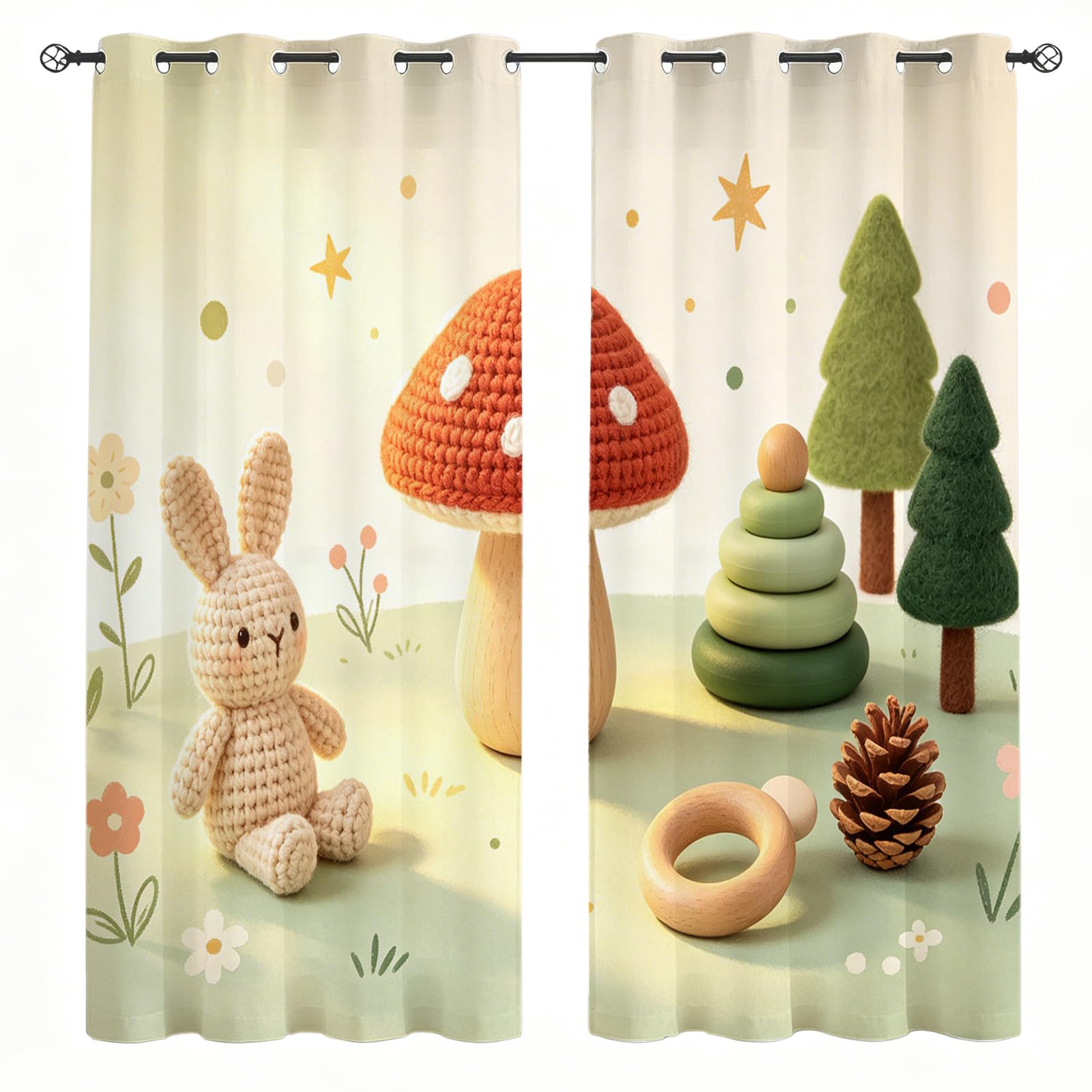 Rideaux isolants chambre d'enfant jaune laiteux forêt 75x166cm