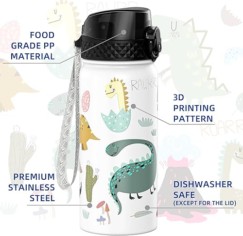 Miniatura 3 de Fanhaw Botella de agua de acero inoxidable aislada de 18 onzas con tapa con pajilla, a prueba de fugas y sudor, con tapa antipolvo (blanco, lindo