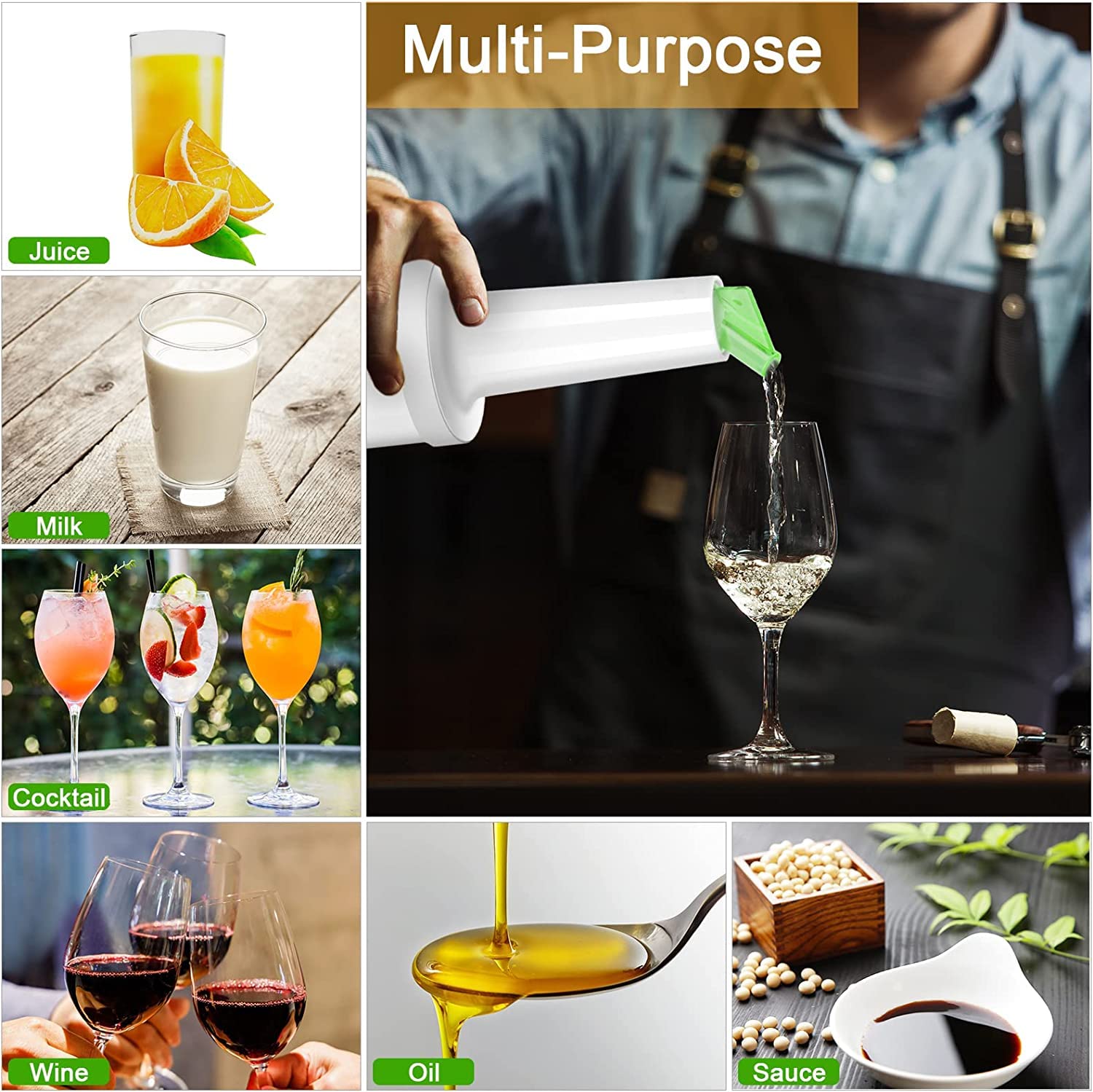 12 botellas de jugo y 40 vertedores, botellas de licor y jugo, suministros de bar, botellas de plástico para verter jugo, botellas de licor de acero inoxidable para el hogar, cocina, fiesta, bar