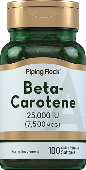 Piping Rock Beta Carotene 25000 IU Softgels | 7500 mcg | 100 Count | Vitamin A Supplement | Non-GMO, Gluten Free