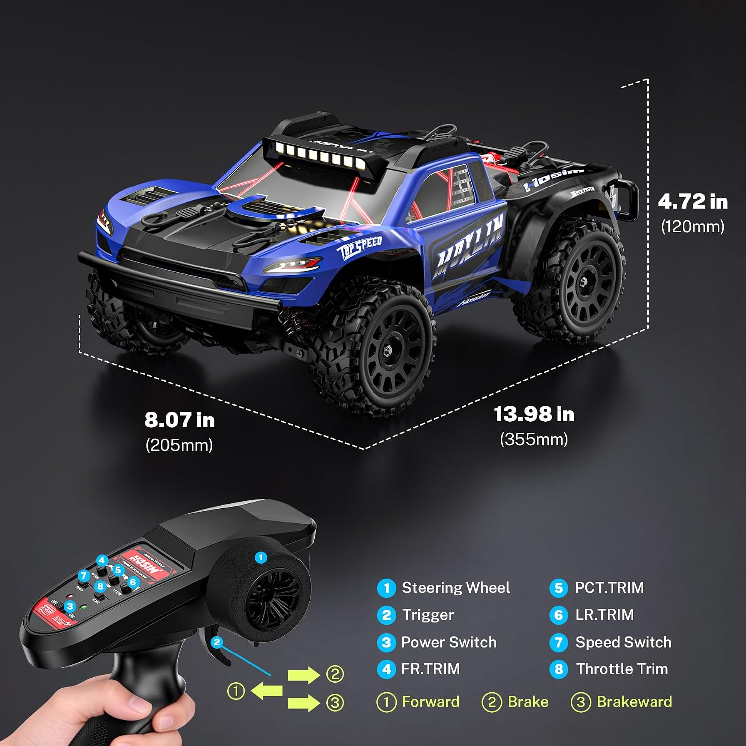 Hosim 1/14 Brushless RC Car for Adults & Kids 60KM/H, Fast Hobby RC Trucks 4WD Off Road RC Car, All Terrain Electric Remote Control Car, Waterproof RC Short Course Truck Toy Gift for Kids Age 8+