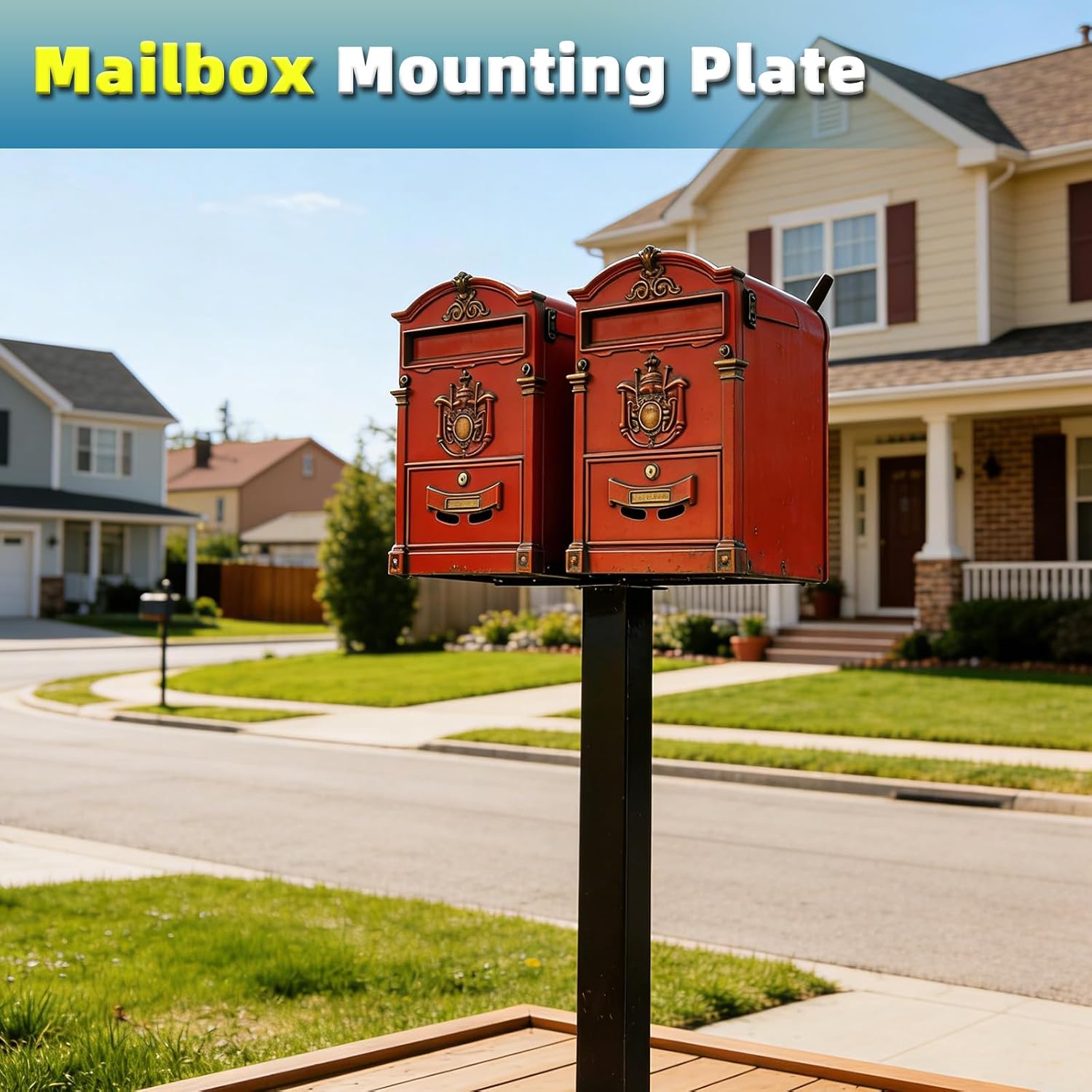 Double Mailbox Spreader Bar, Heavy Duty Mailbox Post Mounting Bracket, 19 x 7 Inch Universal Mounting Plate Compatible with Curbside Mailboxes, Black