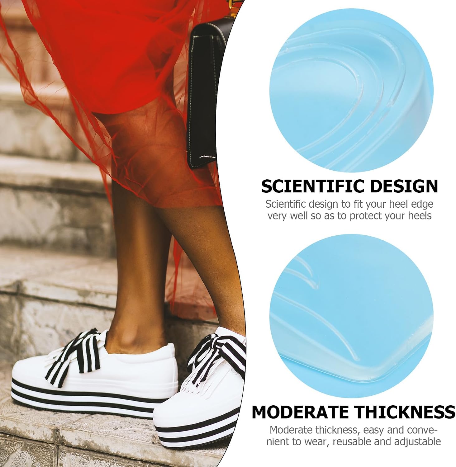 2 Pairs Silicone Invisible Height Increase Insoles, Soft Anti-Skid Heel Lift Cushions Shock Absorption, 2cm Height Boost for Women’s Foot Protection and Comfortable Shoe Inserts