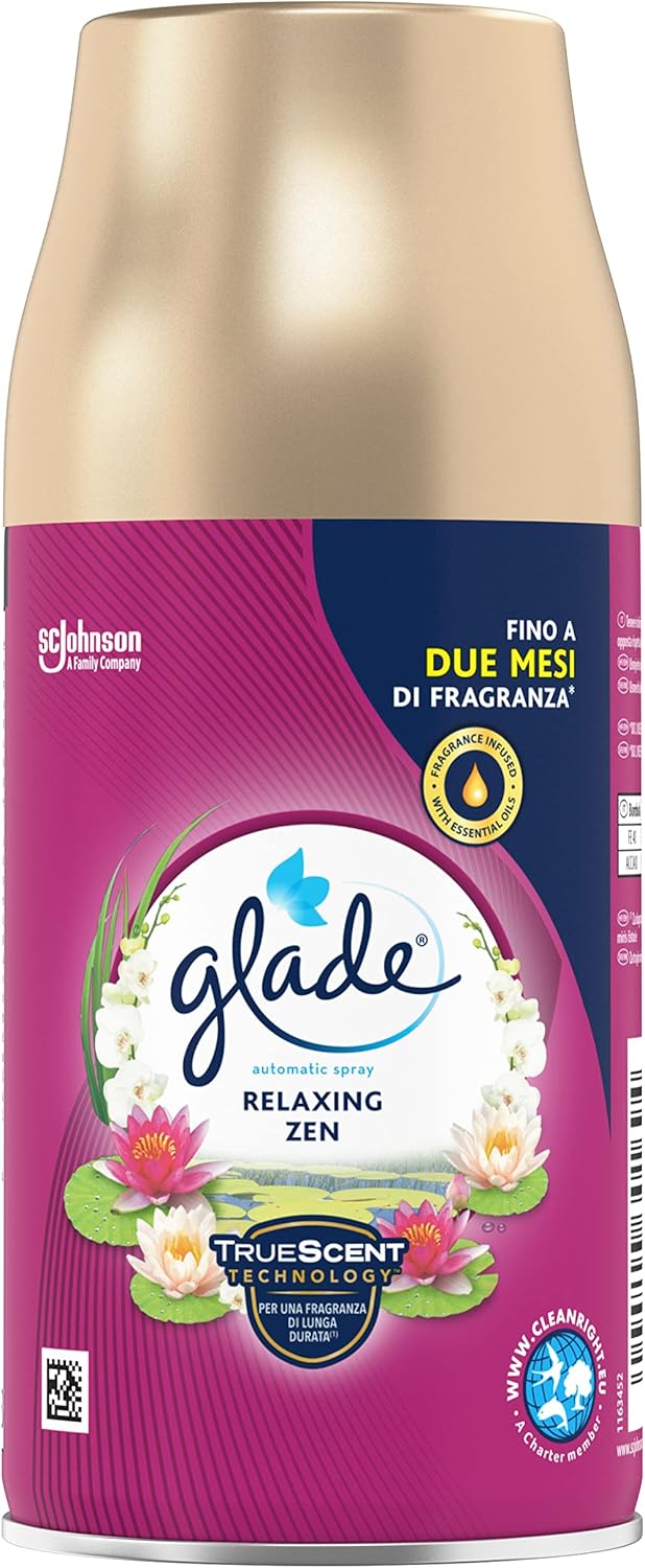 Glade Automatic Spray Ricarica, Profumatore per Ambienti, Fragranza Relaxing Zen, Formato Scorta da 4 Ricariche da 269 ml
