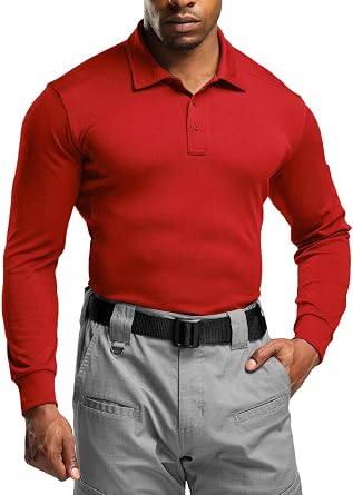 CQR Mens Polo Shirt, Long Sleeve Tactical Shirts, Outdoor UPF 50+ Pique Shirt, Dry Fit Lightweight Golf Shirts