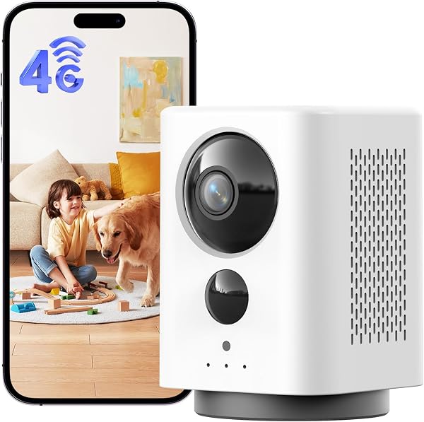 4g LTE Camera Interieur sans Fil, 2k Caméra de Surveillance sans WiFi avec Carte Sim & 7800mAh Batterie, 360° PTZ, Détection de Mouvement PIR, Vision Nocturne Couleur, Audio 2 Voies - 1
