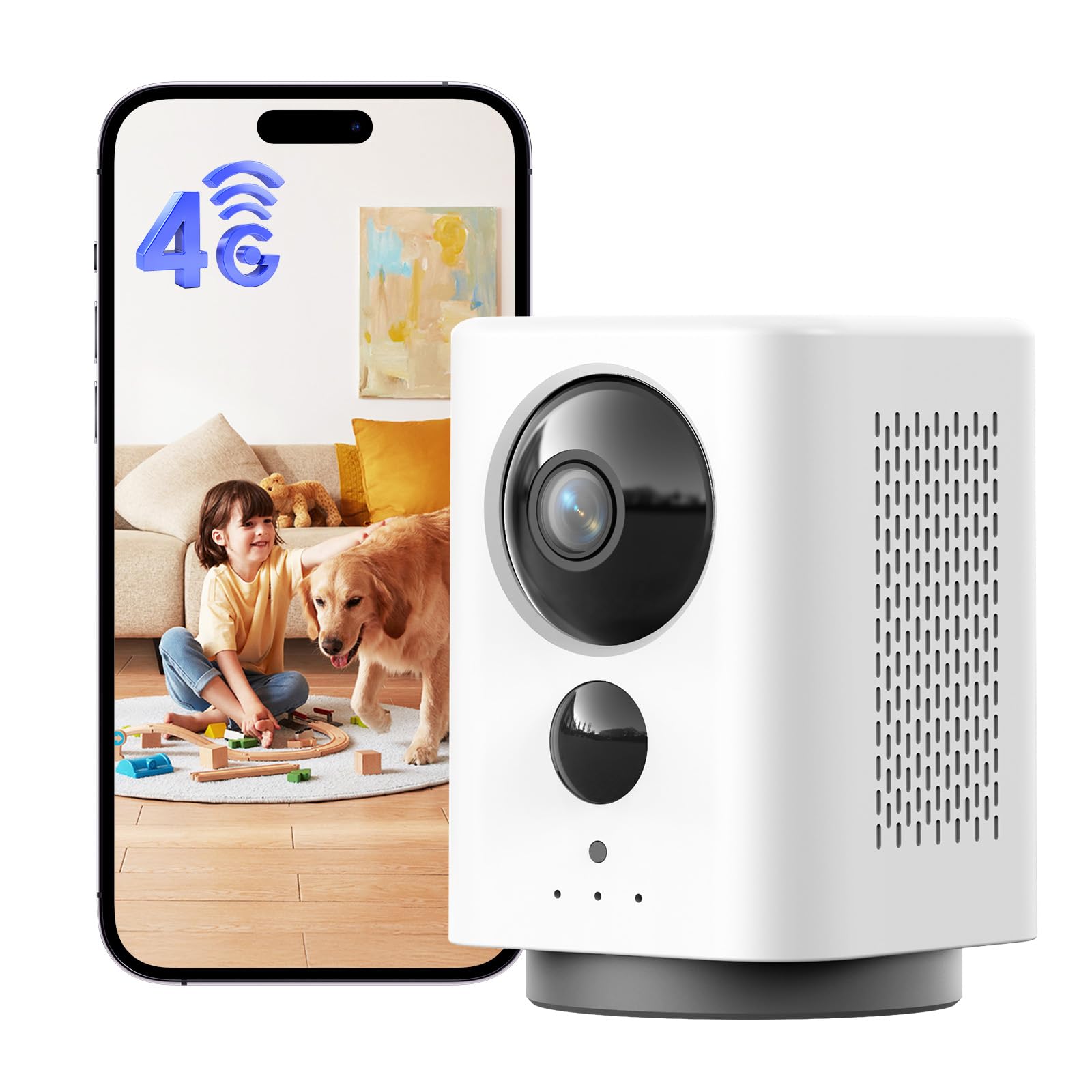 4G Camara Vigilancia Interior con Tarjeta Sim, 2K 360°PTZ Cámara de Vigilancia Inalambrica sin WiFi para Bebés, Mascotas, Ancianos, 7800mAh Batería, Detección de PIR, Audio Bidireccional