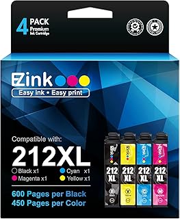 E-Z Ink (TM) Remanufactured 212XL Ink Cartridge Replacement for Epson 212 Ink 212 XL T212 to use with XP-4100 XP-4105 WF-2830 WF-2850 Printer New Upgraded Chips(Black, Cyan, Magenta, Yellow, 4 Pack)