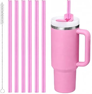 Joshey 10.5 Inch Tritan Replacement Straws for Stanley 30oz Tumbler - 6 Pack Reusable Long Straws with Cleaning Brush, Fits 30oz Stanley Cup Accessories, BPA-Free (Rose Red)