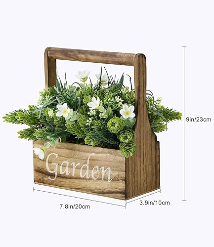 Miniatura 7 de Plantas artificiales, plantas falsas surtidas en caja de madera, plantas sintéticas rústicas con mango y letra decorativa de jardín, decoración de