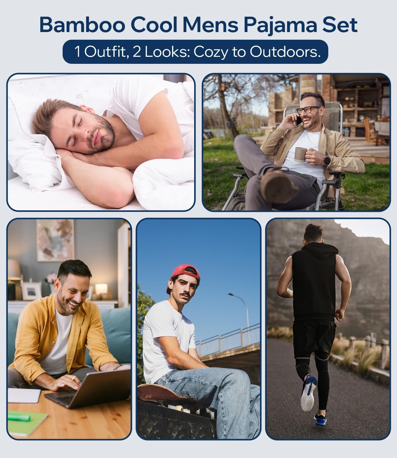 BAMBOO COOL Mens Pajama Set Summer Pjs Sleepwear Short Sleeve Shirts Soft Lightweight Sleep Sets Loungewear with Pockets - Image 5