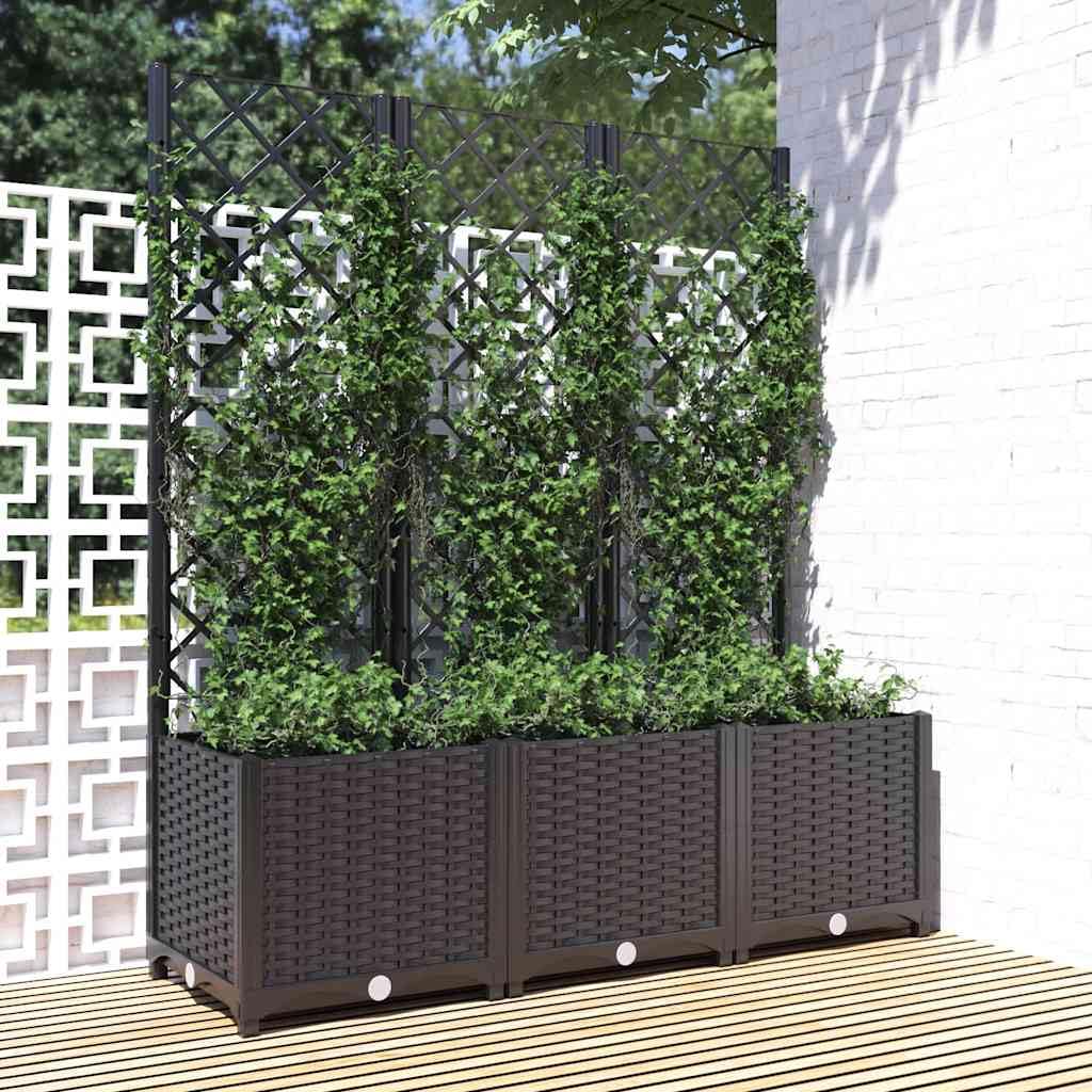 Pojemnik na rośliny ogrodowe z kratą w kolorze czarnym, 120 x 40 x 136 cm, polipropylen (PP), do ogrodu, balkonu, na patio, kwiaty, zioła, sukulent, orchidea, bonsai